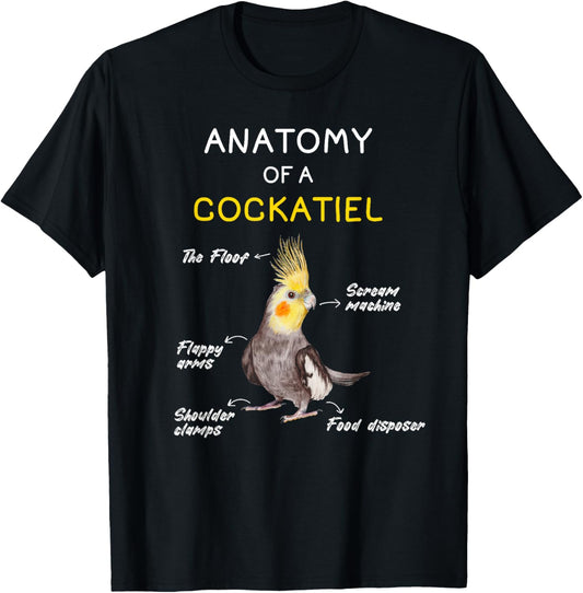 Cockatiel Shirt Funny Anatomy of a Cockatiel Parrot T-Shirt - T-Shirt | Black