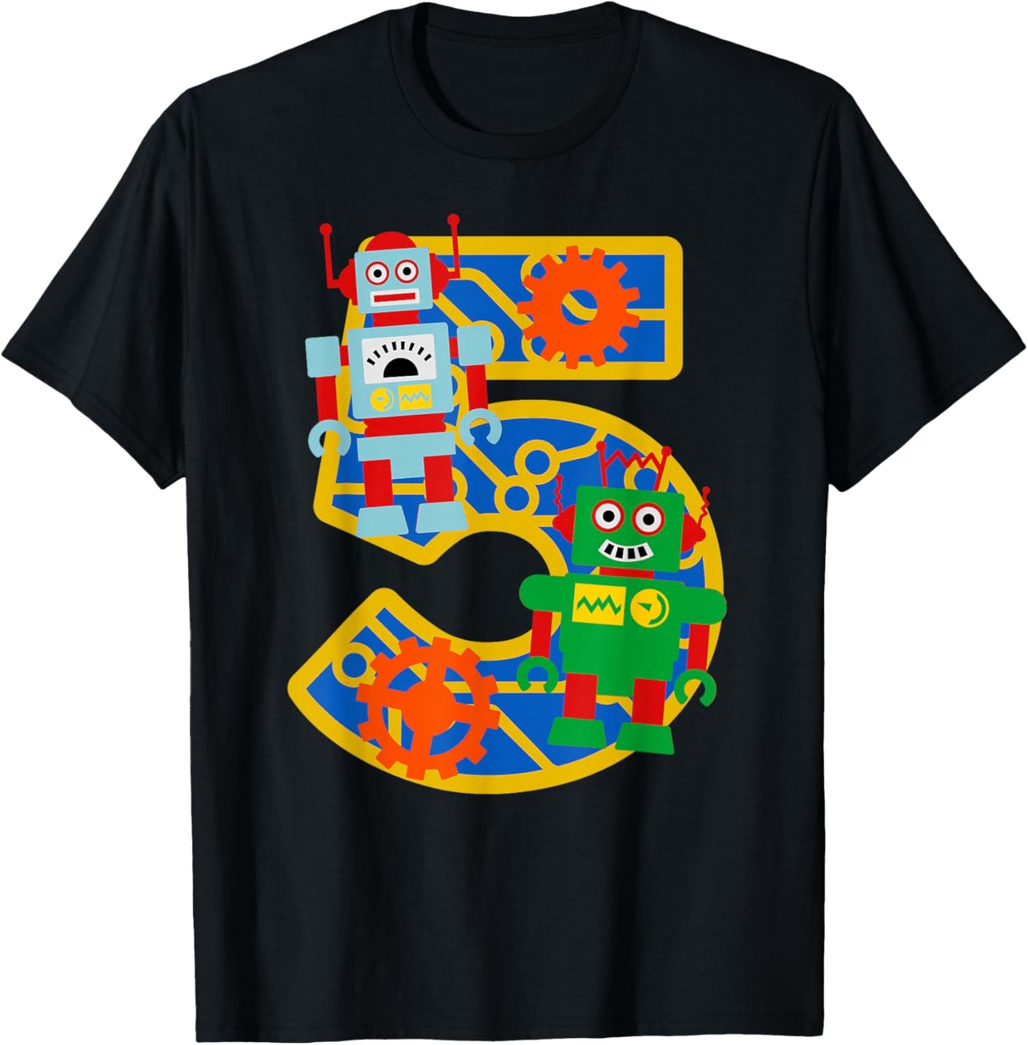 5th Birthday Kids 5 Year Old Little Robot Robotics Engineer T-Shirt - T-Shirt | Black