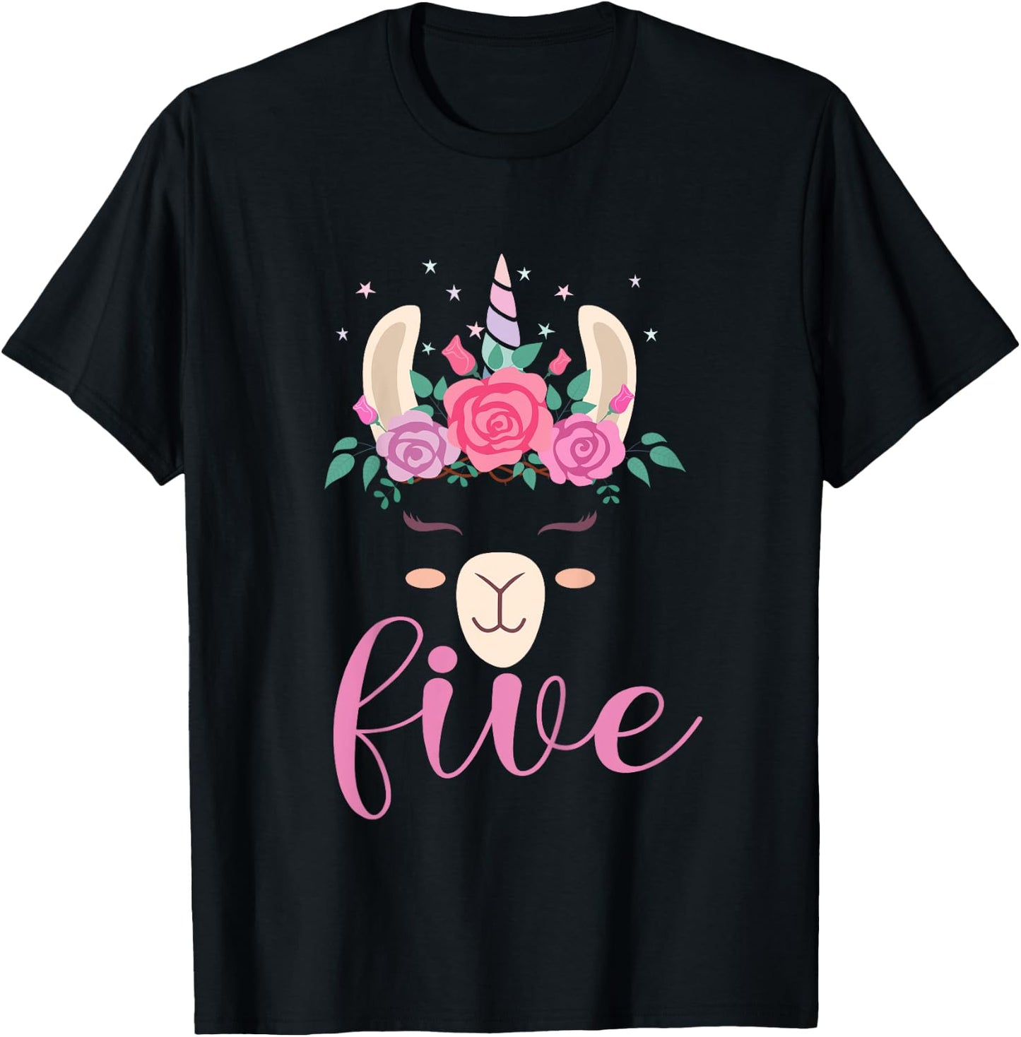 Kids 5 year Old Llamacorn Birthday Party Llama Unicorn 5th Gift T-Shirt - T-Shirt | Black