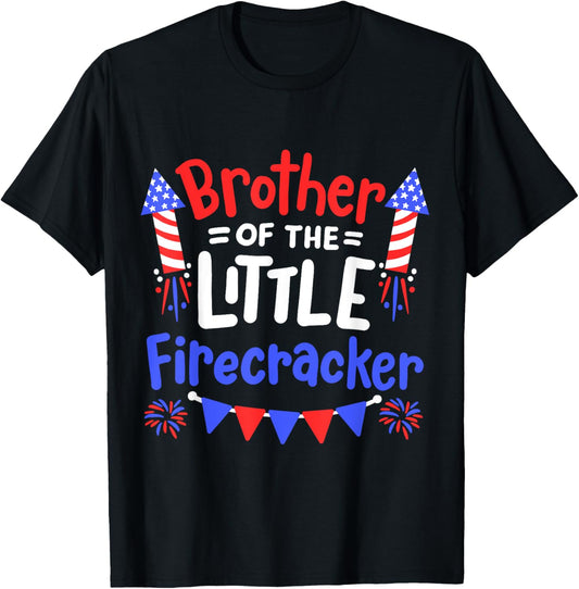 Funny 4th of July Birthday Brother Of The Little Firecracker Kids Men T-Shirt - T-Shirt | Black
