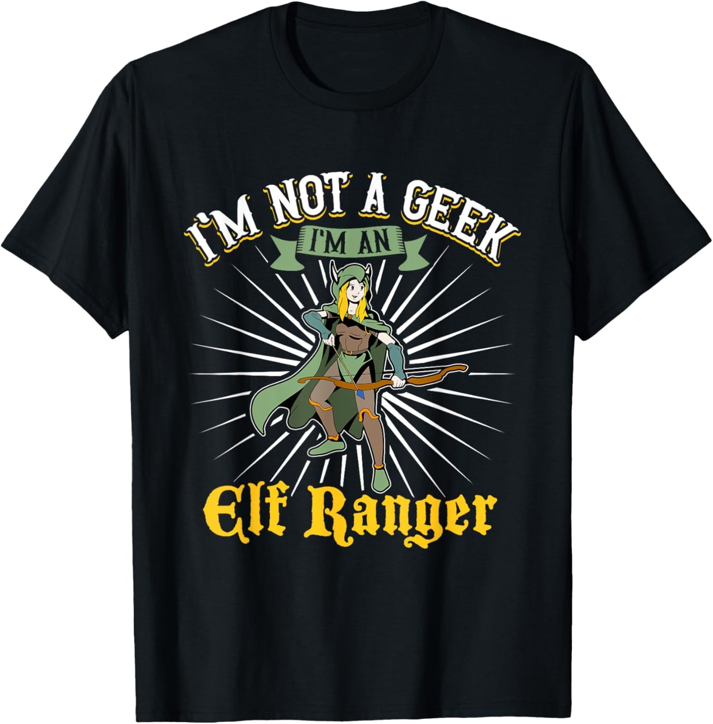 No geek - D20 Roleplay Character - Elf Ranger T-Shirt - T-Shirt | Black