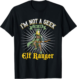 No geek - D20 Roleplay Character - Elf Ranger T-Shirt - T-Shirt | Black