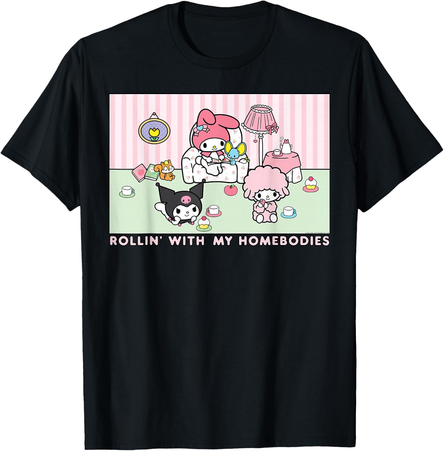 My Melody and Kuromi Rollin with My Homebodies Small T-Shirt - T-Shirt | Black