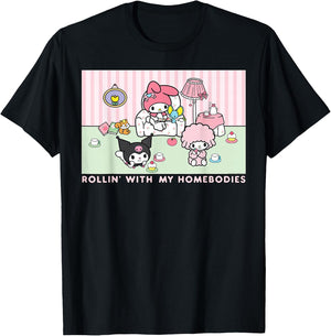 My Melody and Kuromi Rollin with My Homebodies Small T-Shirt - T-Shirt | Black