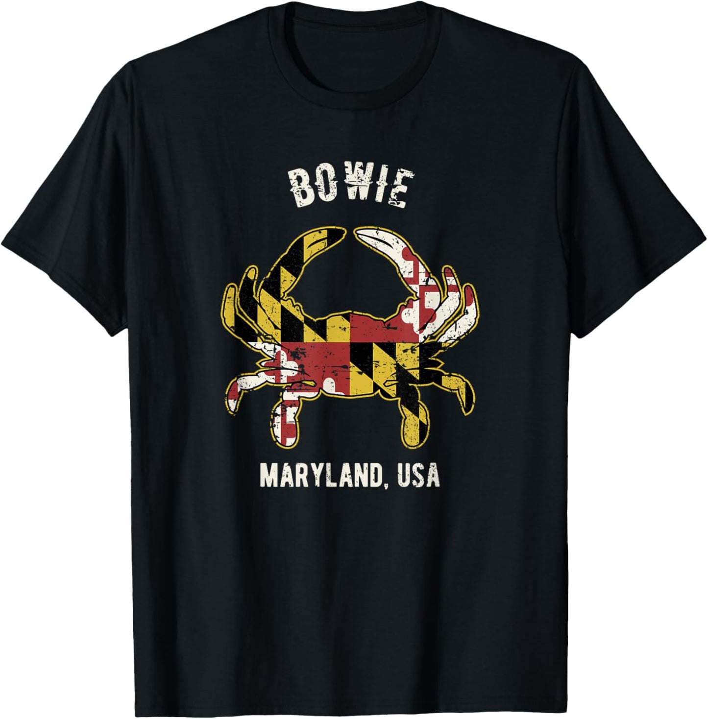 Bowie Maryland USA Crab Vintage Distressed Style Design T-Shirt - T-Shirt | Black