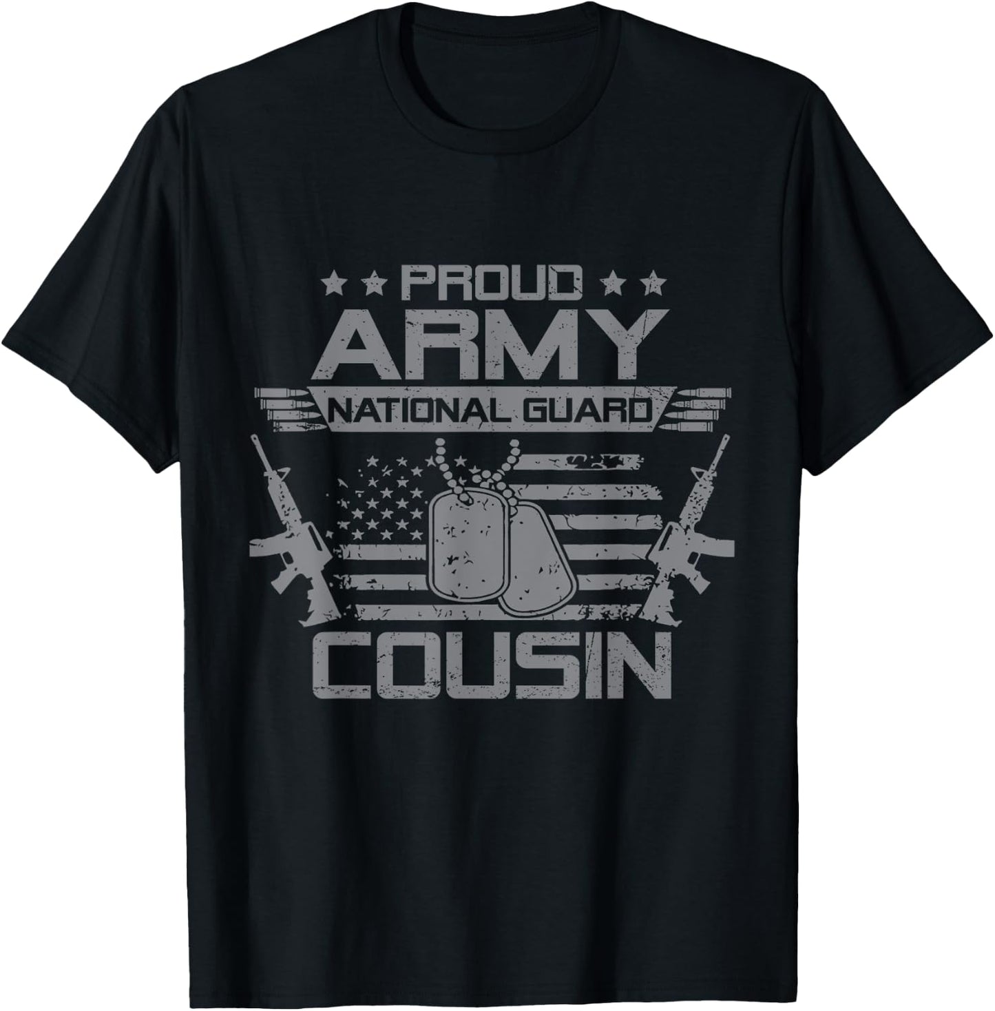Proud Army National Guard Cousin Flag USA Military Veteran T-Shirt - T-Shirt | Black