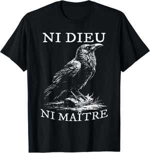 No God No Masters, Ni Dieu Ni Maitre, Retro Crow Bird T-Shirt - T-Shirt | Black