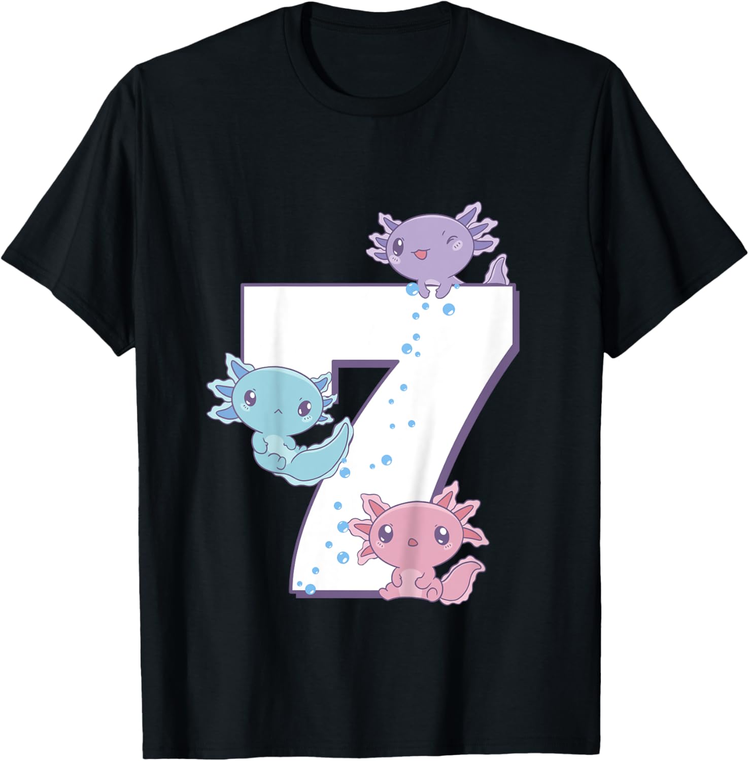 Axolotl 7th Birthday - I'm 7 Daughter Girl's Birthday Party T-Shirt - T-Shirt | Black