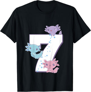 Axolotl 7th Birthday - I'm 7 Daughter Girl's Birthday Party T-Shirt - T-Shirt | Black