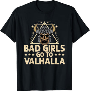 Bad Girls Go Valhalla Shieldmaiden Viking T-Shirt - T-Shirt | Black