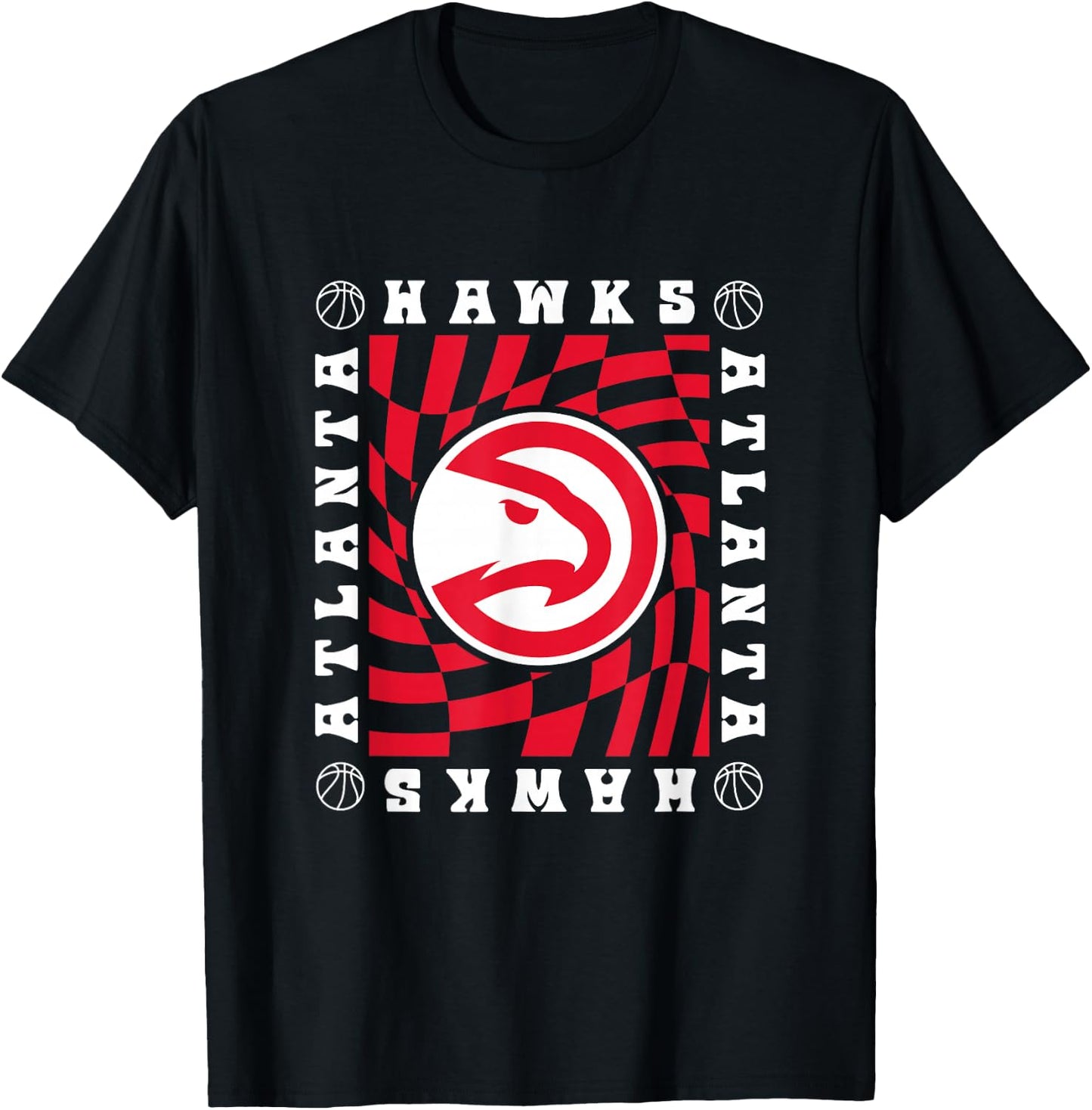 NBA Atlanta Hawks Retro Checkerboard Wave T-Shirt - T-Shirt | Black