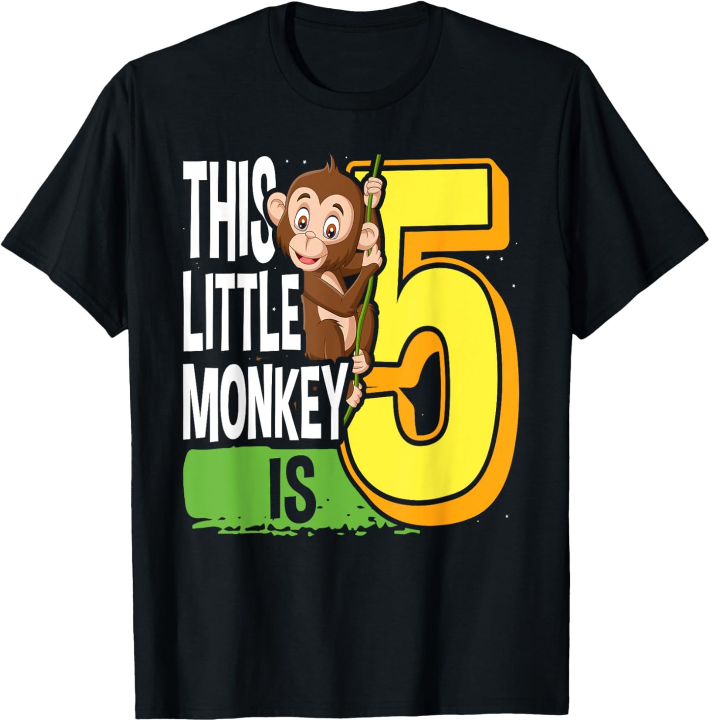 This Little Monkey Is 5 Years Old Kid 5th Birthday Monkeys T-Shirt - T-Shirt | Black