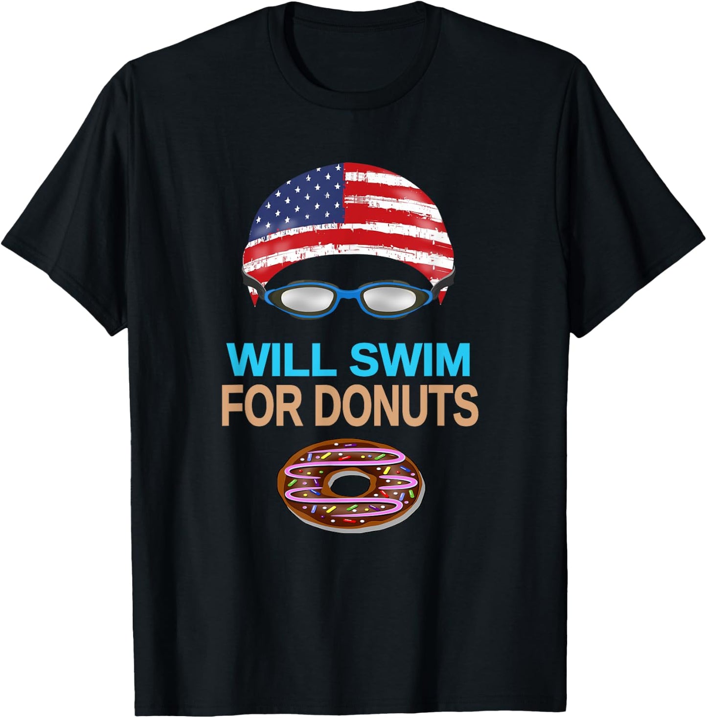 Swim Swimmer T shirt Funny Swimming Goggles Cap Donuts T-Shirt - T-Shirt | Black