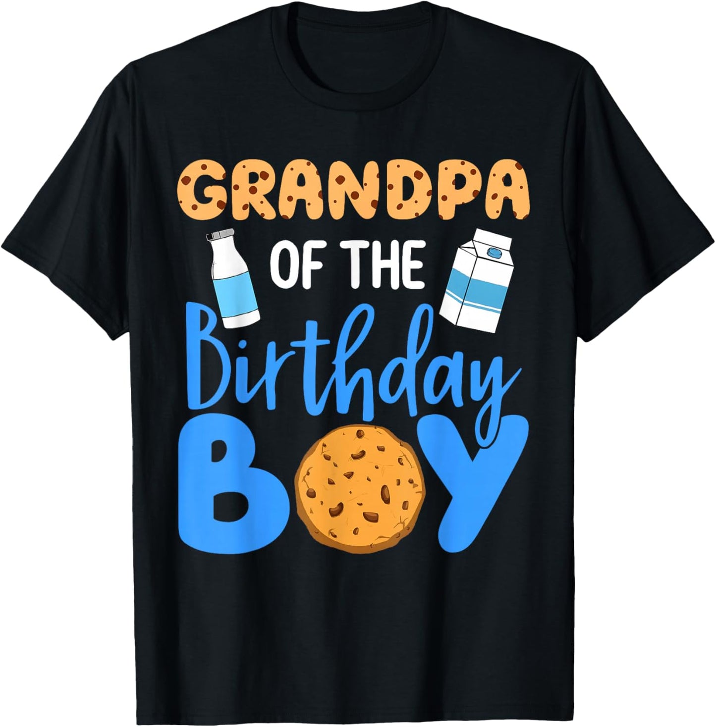 Grandpa Of The Birthday Boy Milk And Cookies 1st Bday Family T-Shirt - T-Shirt | Black