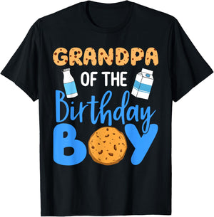 Grandpa Of The Birthday Boy Milk And Cookies 1st Bday Family T-Shirt - T-Shirt | Black