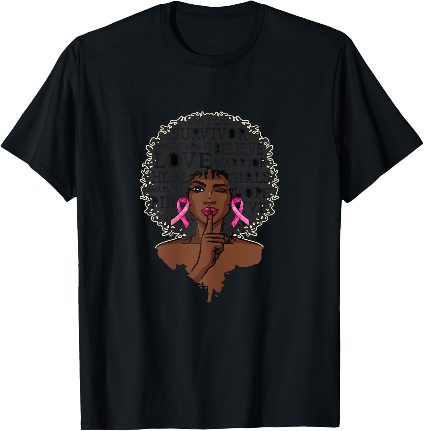 Black African American Breast Cancer Awareness Warrior Gift T-Shirt - T-Shirt | Black