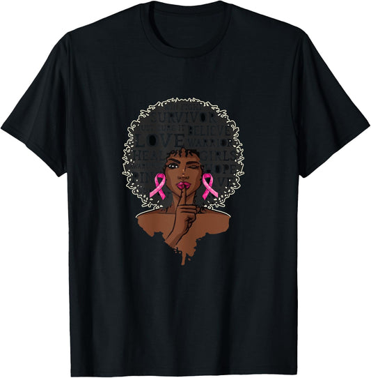 Black African American Breast Cancer Awareness Warrior Gift T-Shirt - T-Shirt | Black