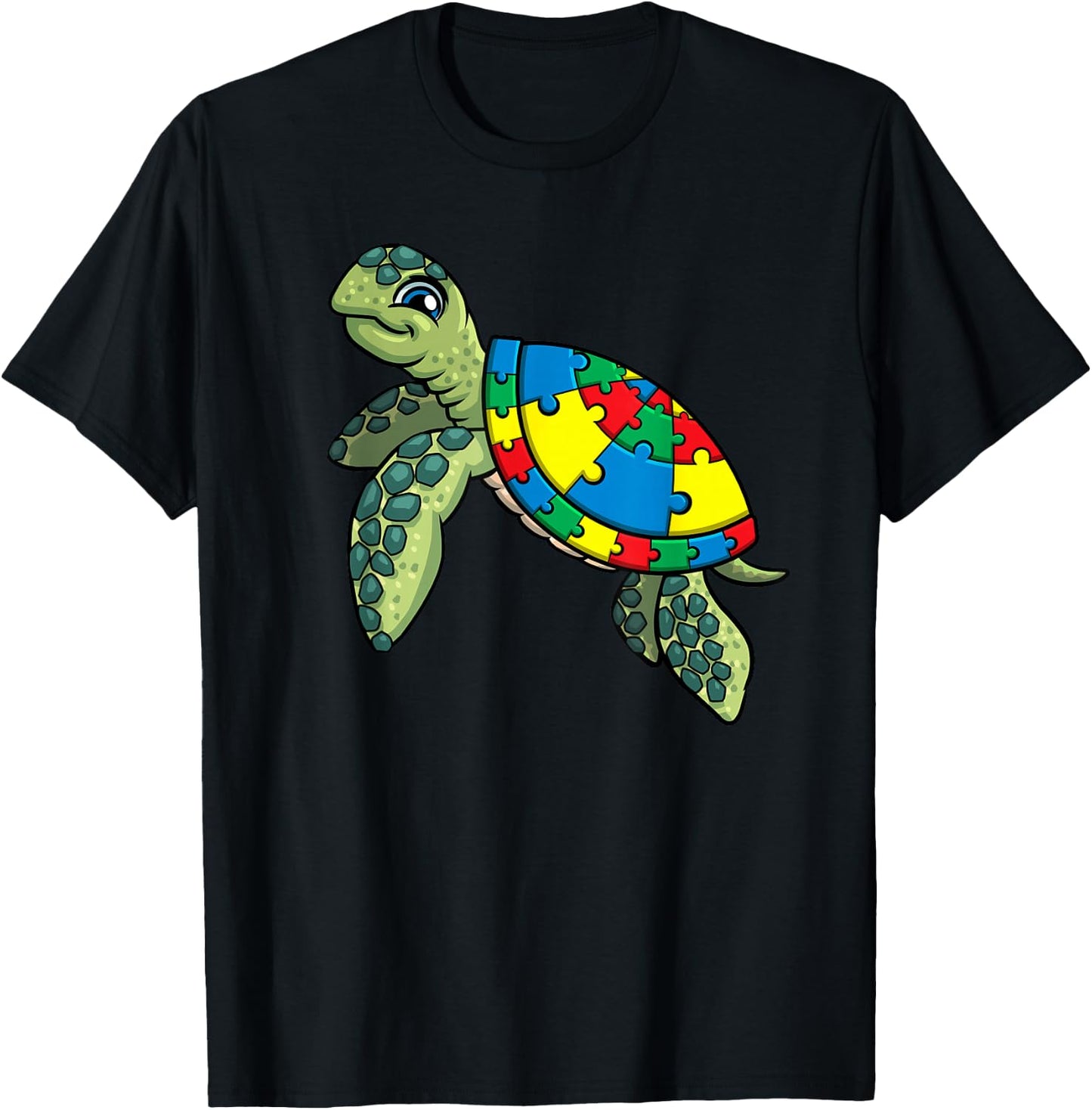 Turtle Puzzle Pieces For Autism Awareness Kids Women Teacher T-Shirt - T-Shirt | Black