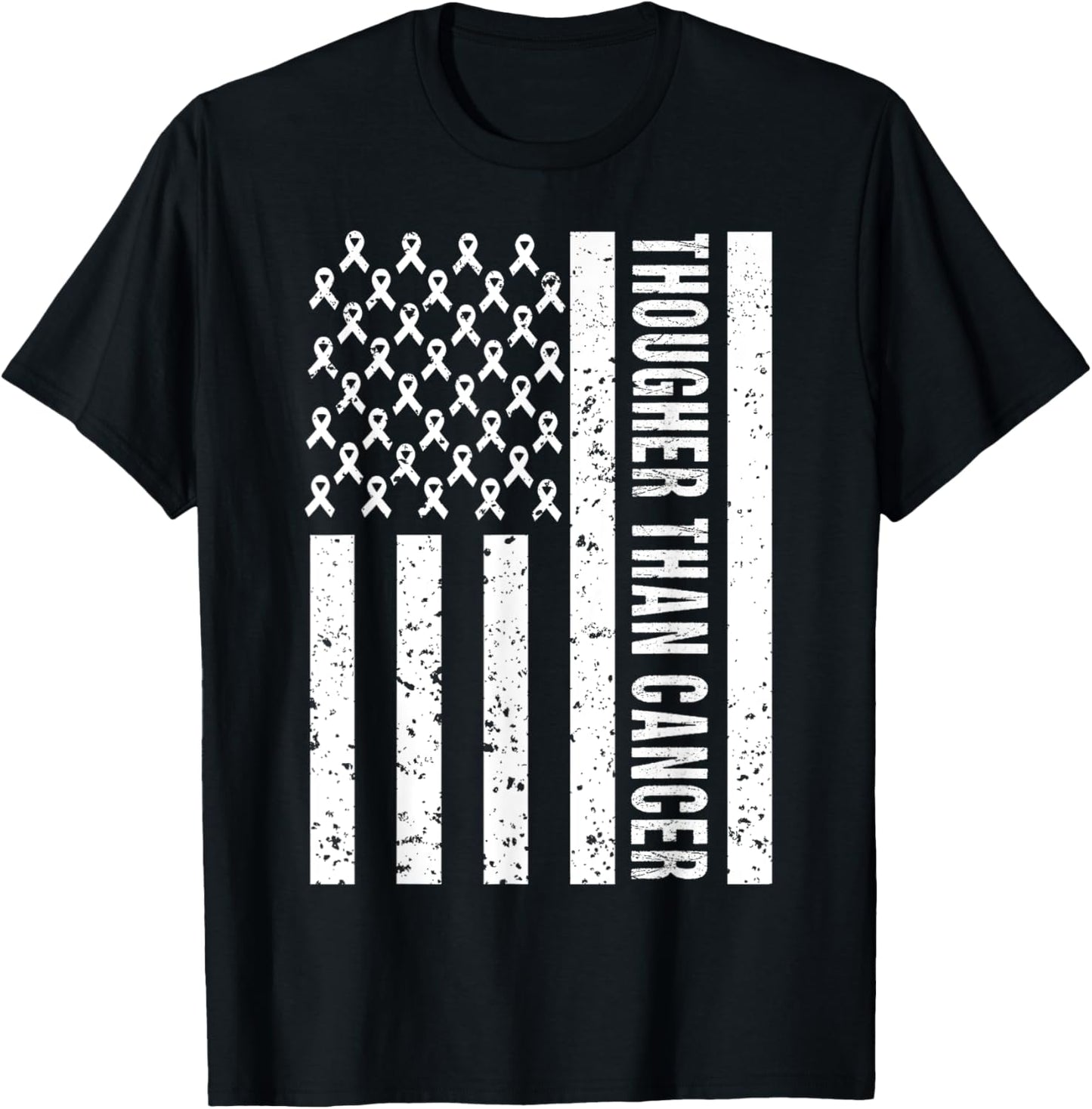 Cancer Survivors Day Shirt Tougher Than Cancer US Flag Cute T-Shirt - T-Shirt | Black