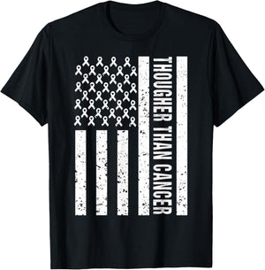 Cancer Survivors Day Shirt Tougher Than Cancer US Flag Cute T-Shirt - T-Shirt | Black
