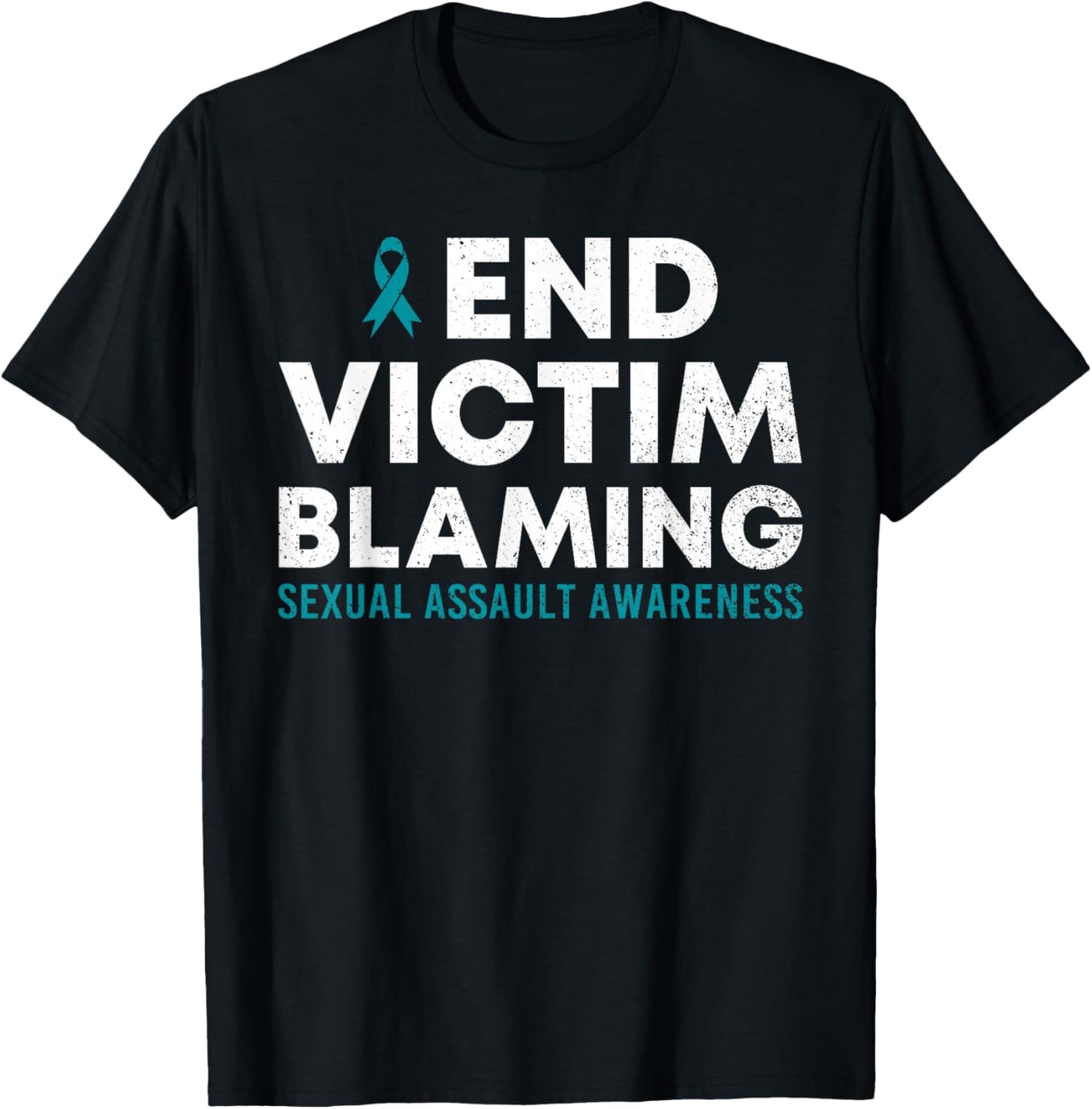 End Victim Blaming Sexual Assault Awareness Month Ribbon T-Shirt - T-Shirt | Black