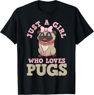 Pug Lover Girl T-Shirt - T-Shirt | Black