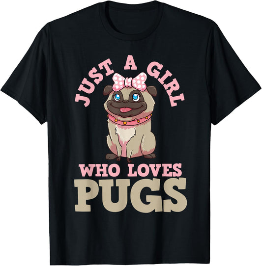 Pug Lover Girl T-Shirt - T-Shirt | Black