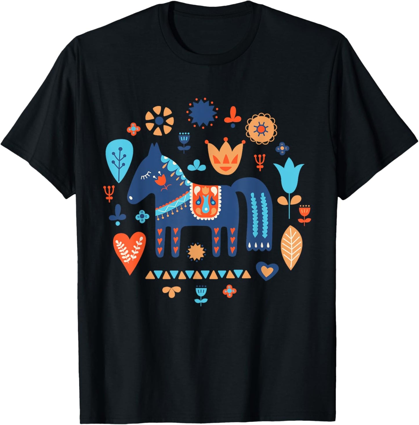 Swedish Dala Horse Dalecarlian Nordic Tradition Sverige Folk T-Shirt - T-Shirt | Black
