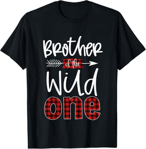 Kids Brother of The Wild One Shirt Plaid Lumberjack 1st Birthday T-Shirt - T-Shirt | Black