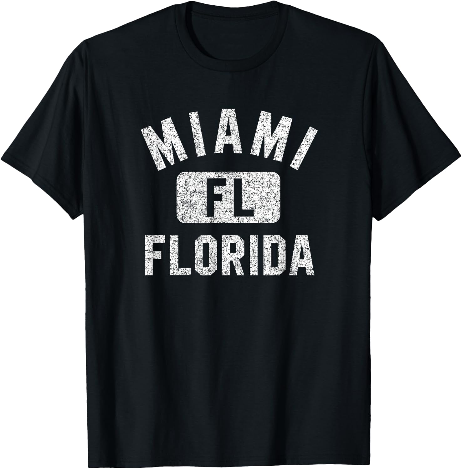 Miami Florida FL Gym Style Distressed White Print T-Shirt - T-Shirt | Black