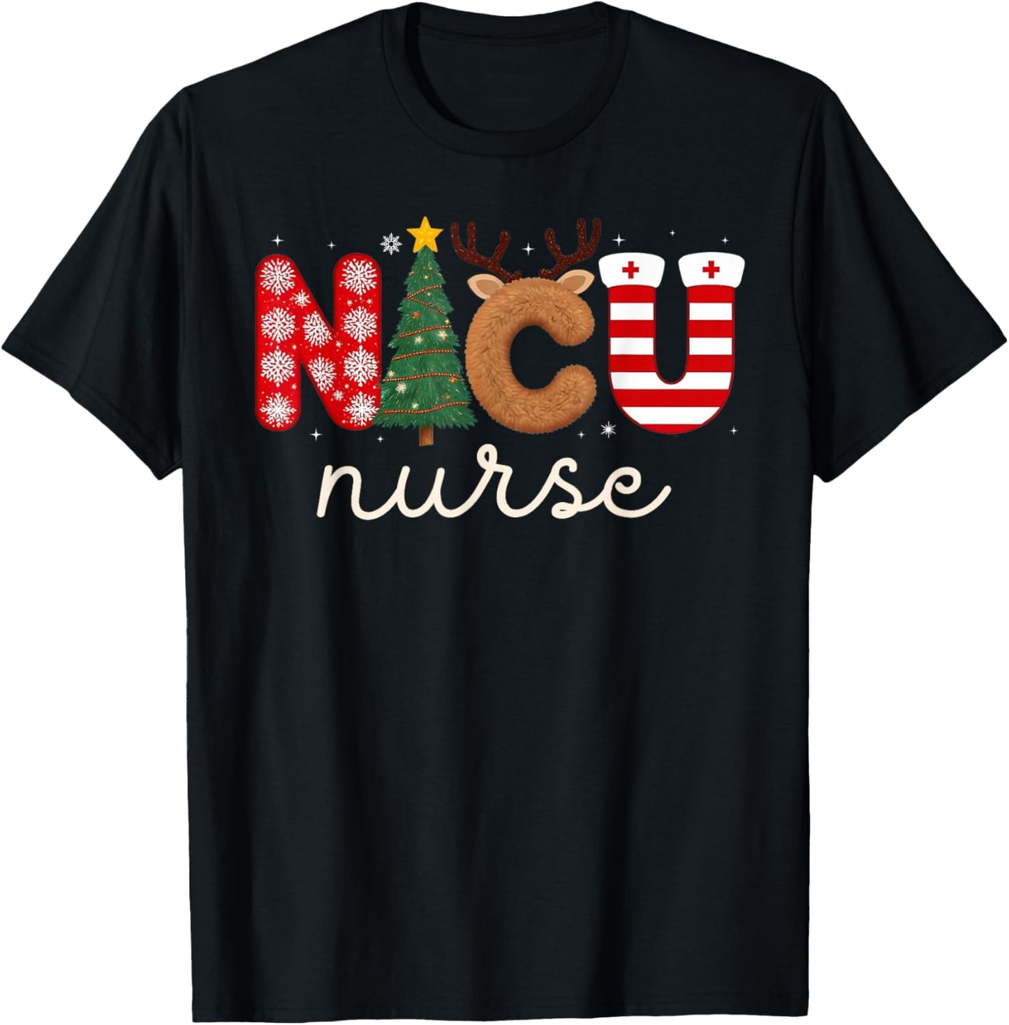 NICU Nurse Christmas Nursing Nicu Nurse Christmas Crew T-Shirt - T-Shirt | Black