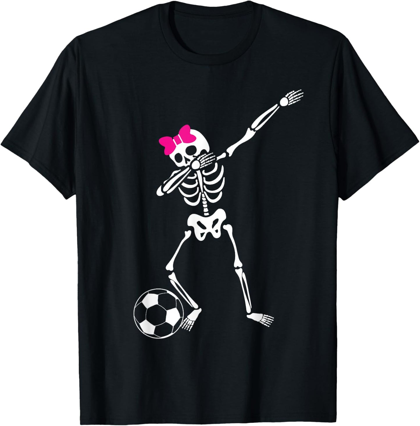 Dabbing Skeleton Girl Soccer Halloween T-Shirt - T-Shirt | Black