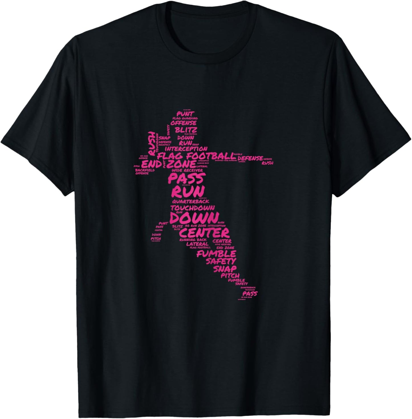 Girls Flag Football Player Word Art Typography T-Shirt - T-Shirt | Black