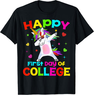 Happy First Day Of College Unicorn Dab Back To School Gift T-Shirt - T-Shirt | Black