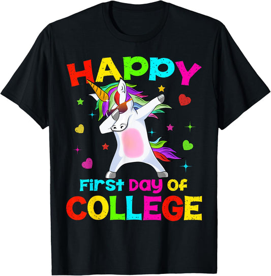 Happy First Day Of College Unicorn Dab Back To School Gift T-Shirt - T-Shirt | Black