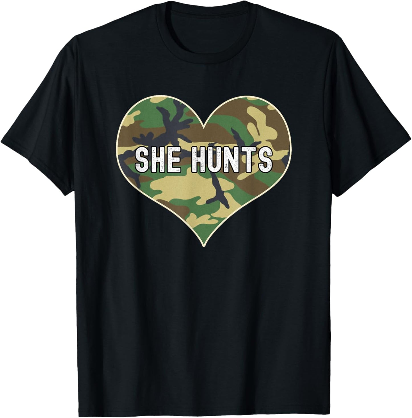 Female Hunter Love Hunting Camo Heart Women T-Shirt - T-Shirt | Black