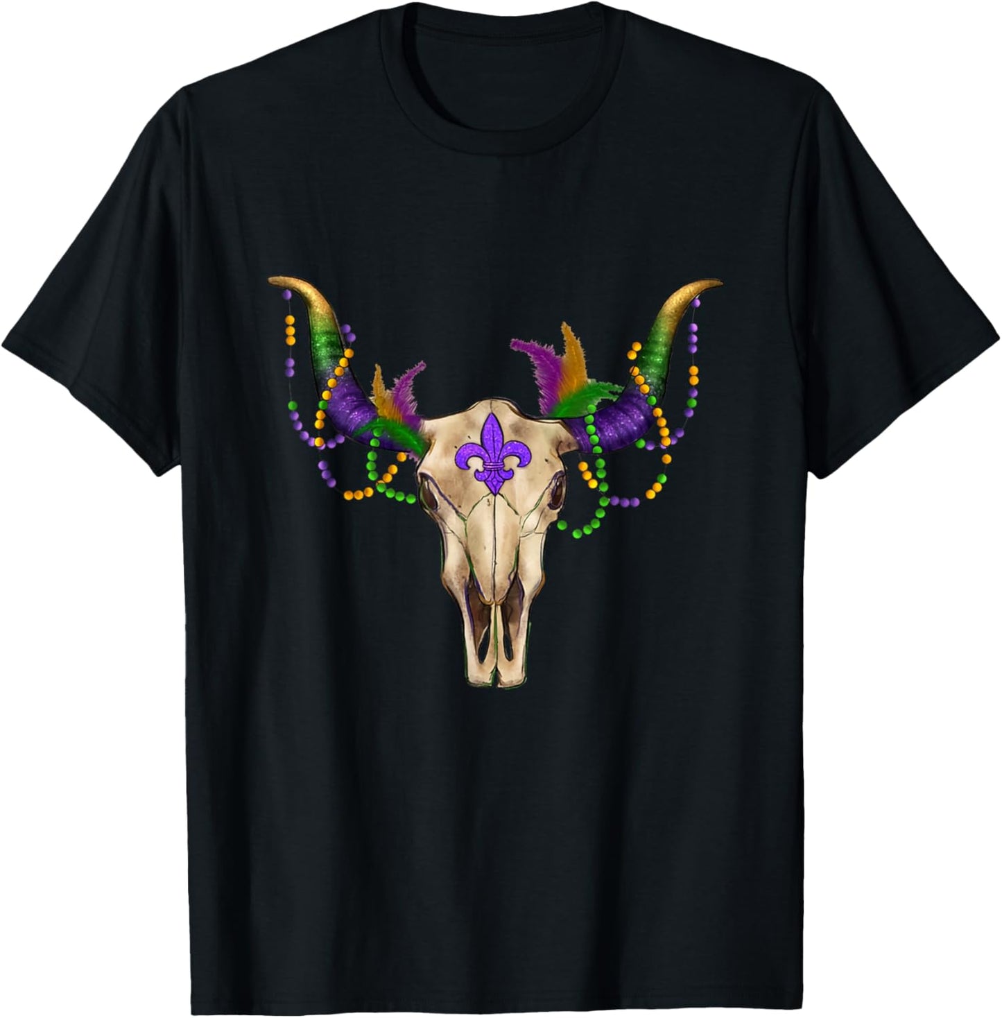 Mardi Gras Cow Bull Skull Mardi Gras Farm Animal Cow Lover T-Shirt - T-Shirt | Black