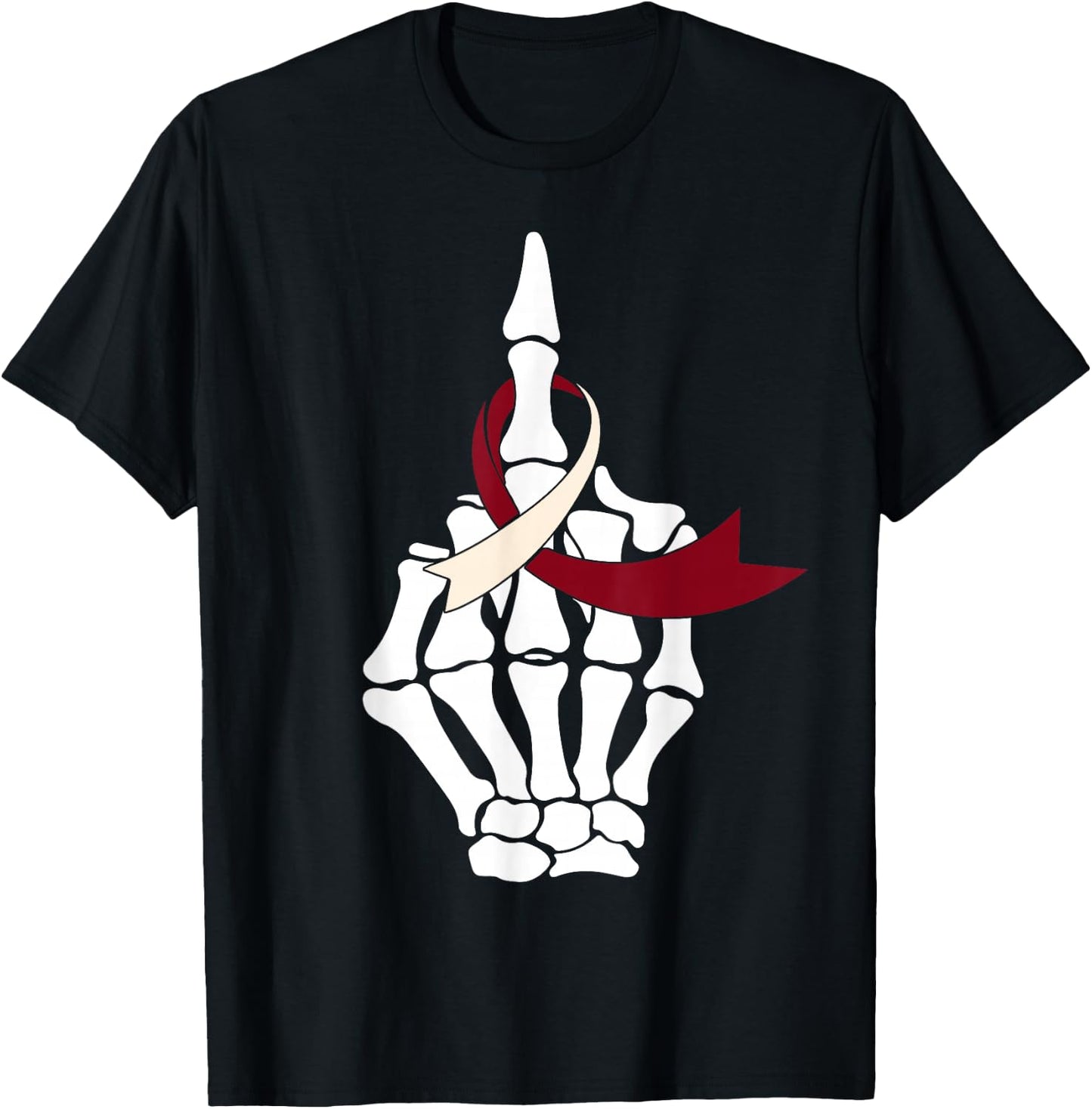Fuck Head & Neck Cancer Middle Finger Burgundy Ivory Ribbon T-Shirt - T-Shirt | Black