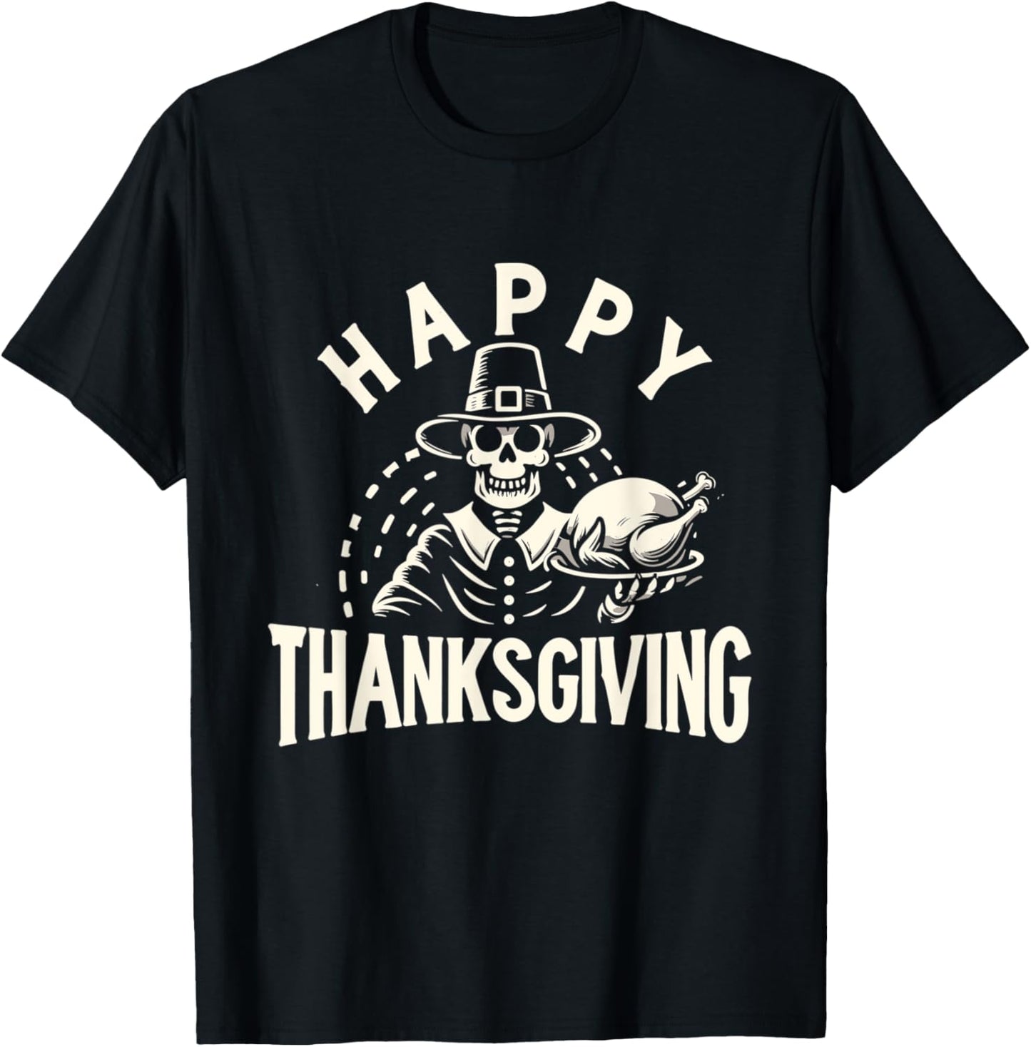 Happy Thanksgiving Skeleton and Turkey T-Shirt - T-Shirt | Black