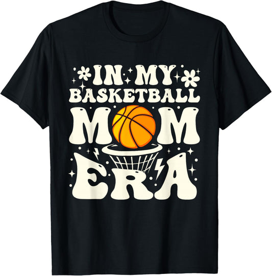 Retro Groovy In My Basketball Mom Era Basketball Mama Mother T-Shirt - T-Shirt | Black