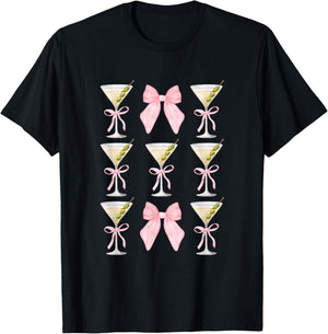 Coquette Pink Bow Martini Time Drinking Vintage Cocktails T-Shirt - T-Shirt | Black