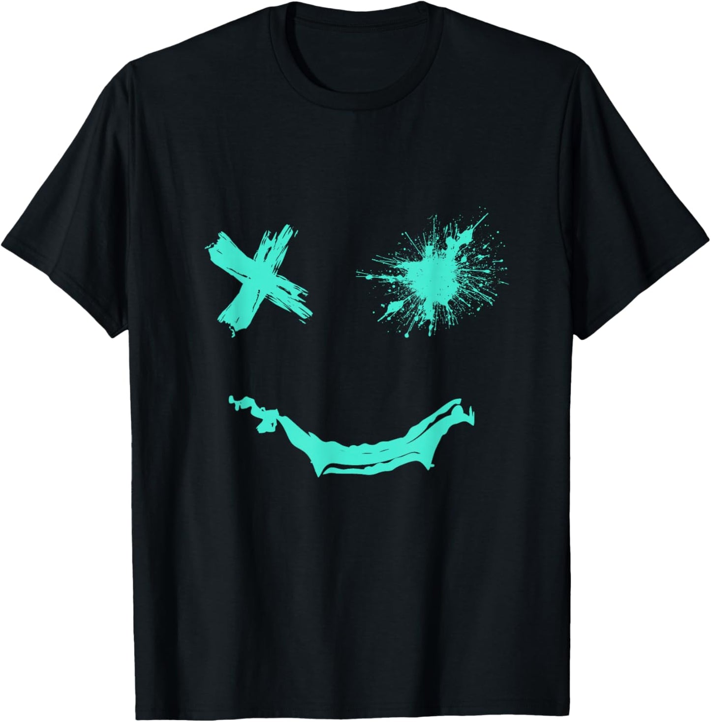Light Teal Aqua Smile Grunge Face Light Teal Aqua Color T-Shirt - T-Shirt | Black