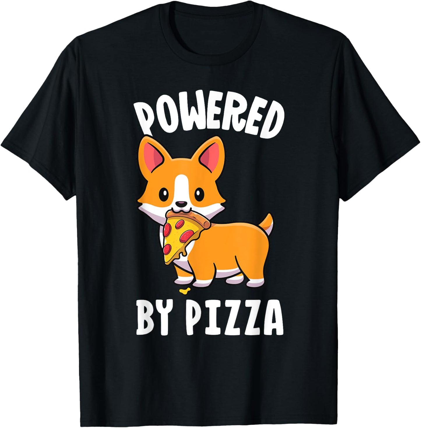 Powered By Pizza Corgi Shirt Dog Funny Corgi Shirt Kids Men T-Shirt - T-Shirt | Black