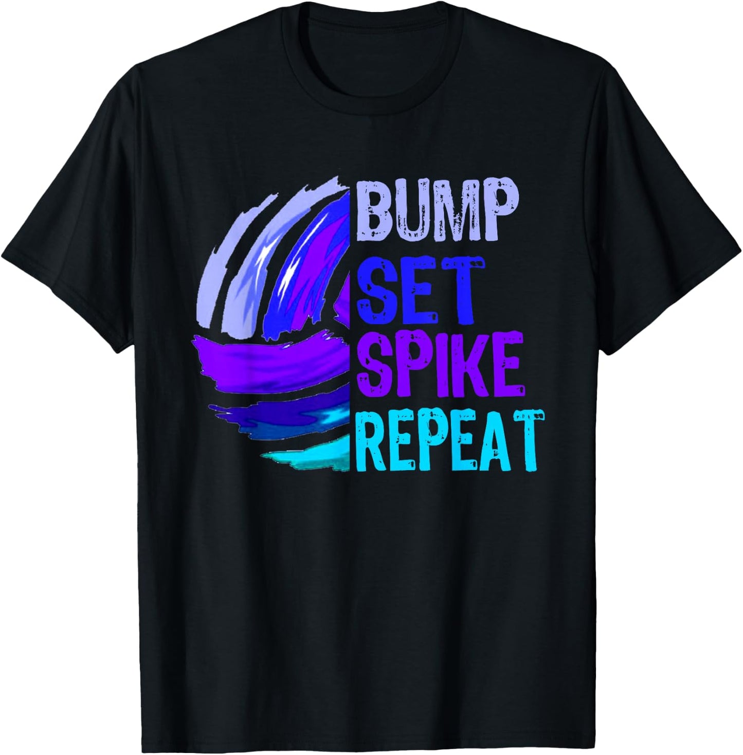 Girls Volleyball Bump Set Spike Repeat Blue/Purple T-Shirt - T-Shirt | Black