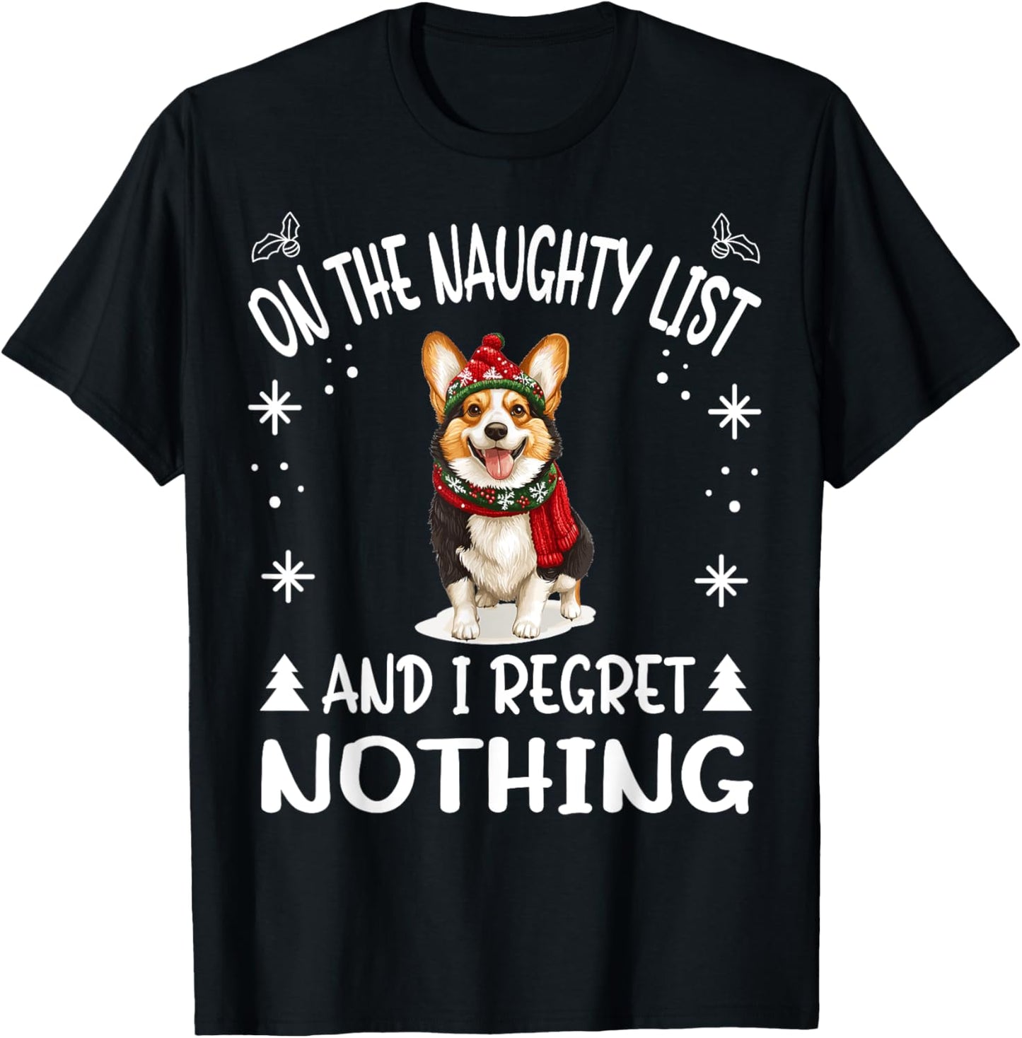 Cute Cardigan Welsh Corgi Dog Christmas On The Naughty List T-Shirt - T-Shirt | Black