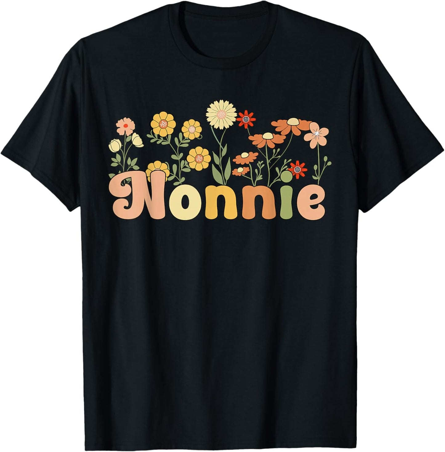 Groovy Nonnie Grandmother Flowers Nonnie Grandma T-Shirt - T-Shirt | Black