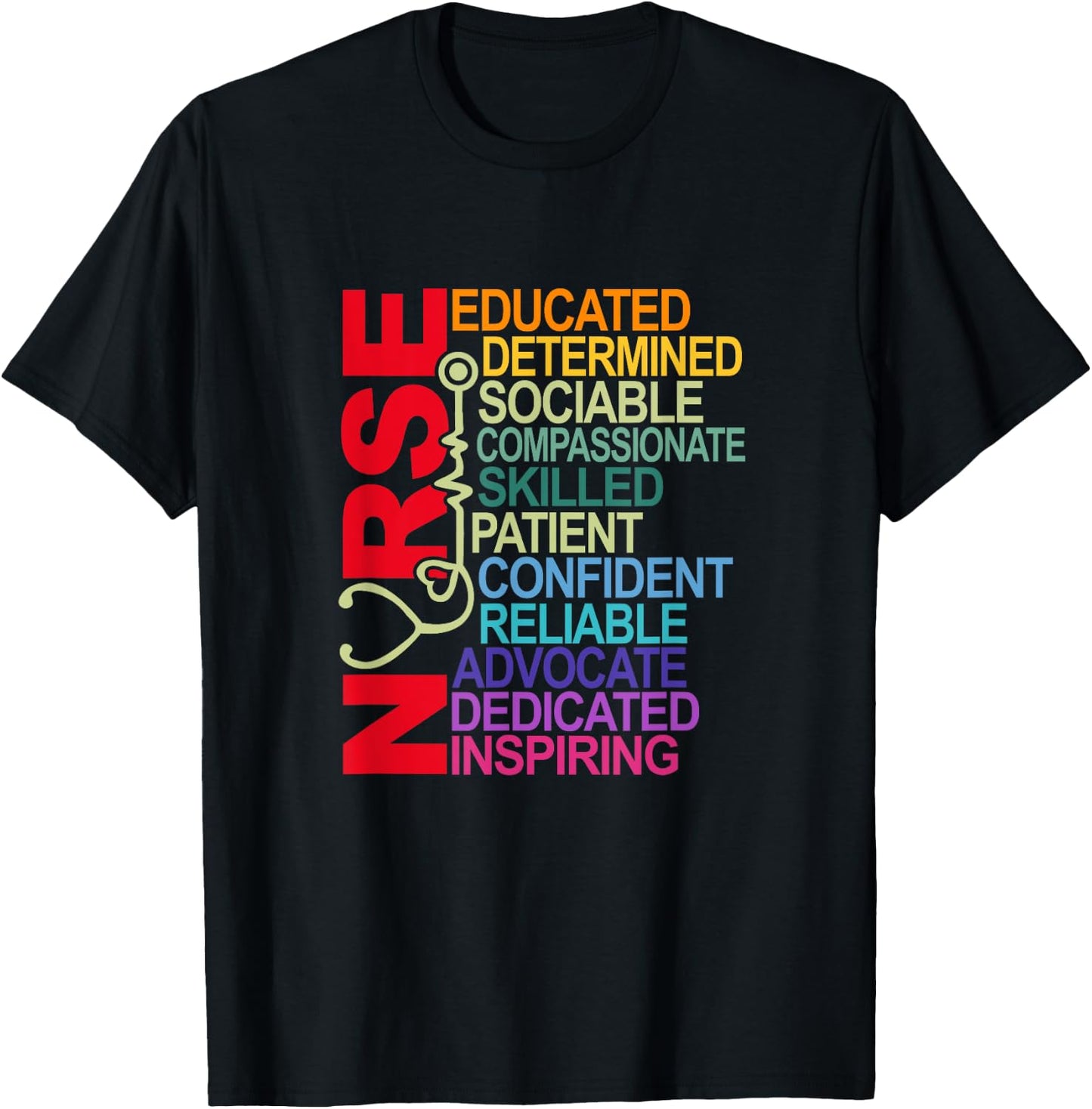 Nurse Educated Determined Sociable Nurse Squad RN Nurse Life T-Shirt - T-Shirt | Black