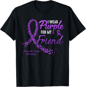 I Wear Purple For FRIEND Pancreatic Cancer Awareness gifts T-Shirt - T-Shirt | Black