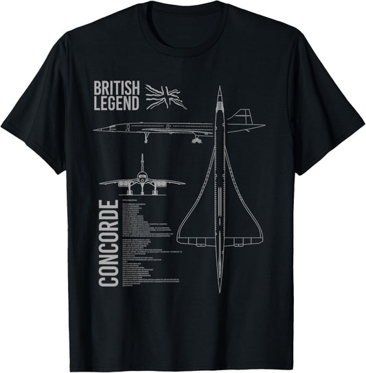 Concorde Airliner Aircraft - -Adults, Black, Small, Short Sleeve, Classic Fit, Cotton, Polyester T-Shirt - T-Shirt | Black