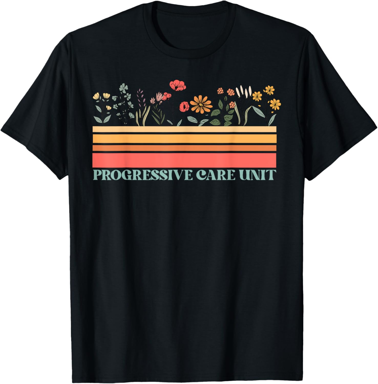 Vintage Wildflower Progressive Care Unit PCU Tech Nurse T-Shirt - T-Shirt | Black